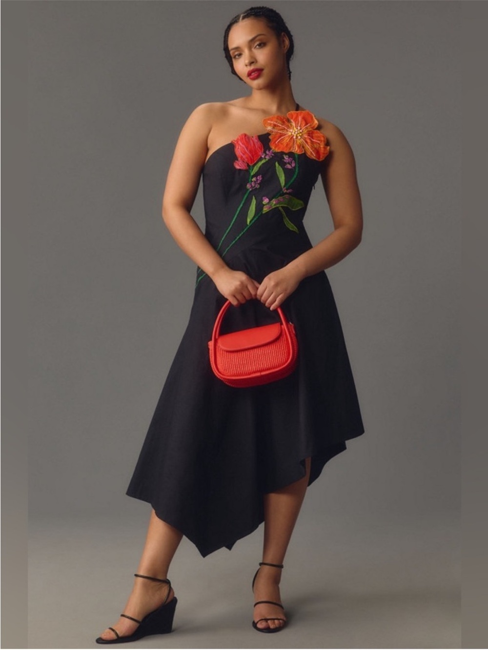 Anthropologie X Yukiko Noritake 3D appliqué Floral Asymmetrical Dress size large